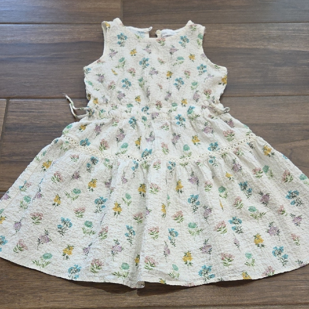 Floral Kids Dress in Cream with Multicolor Accents